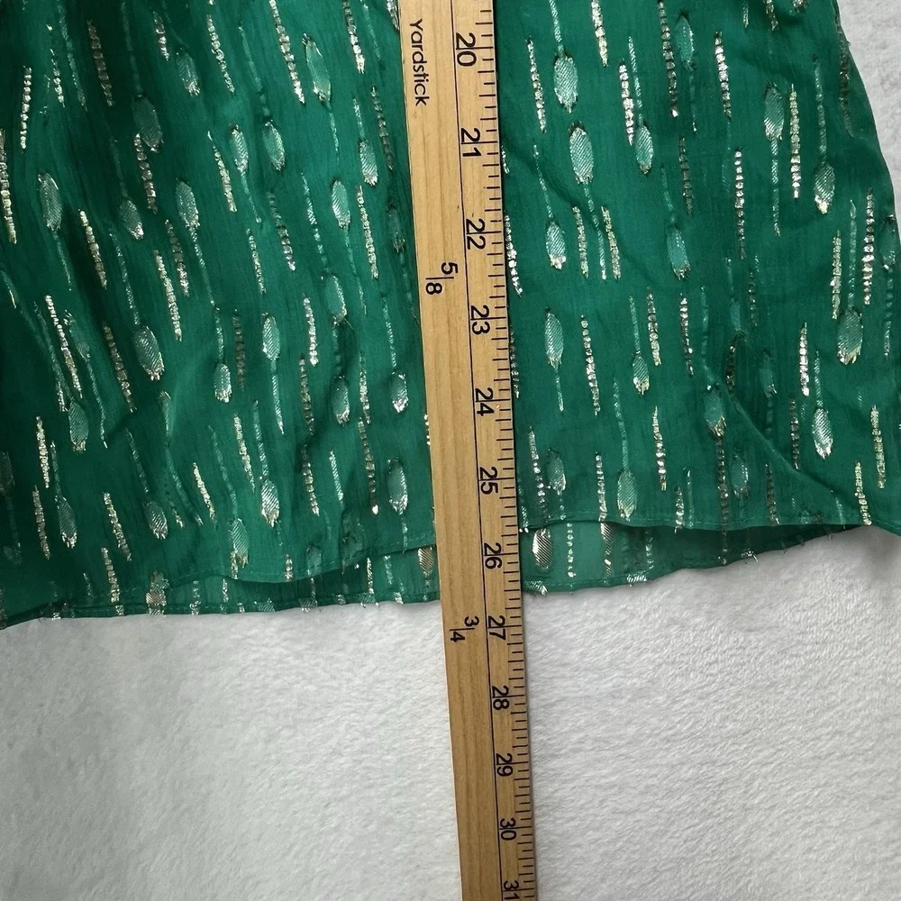 Lilly‎ Pulitzer Cleme Long Sleeve Top Womens 14 Green Gold Metallic Blouse